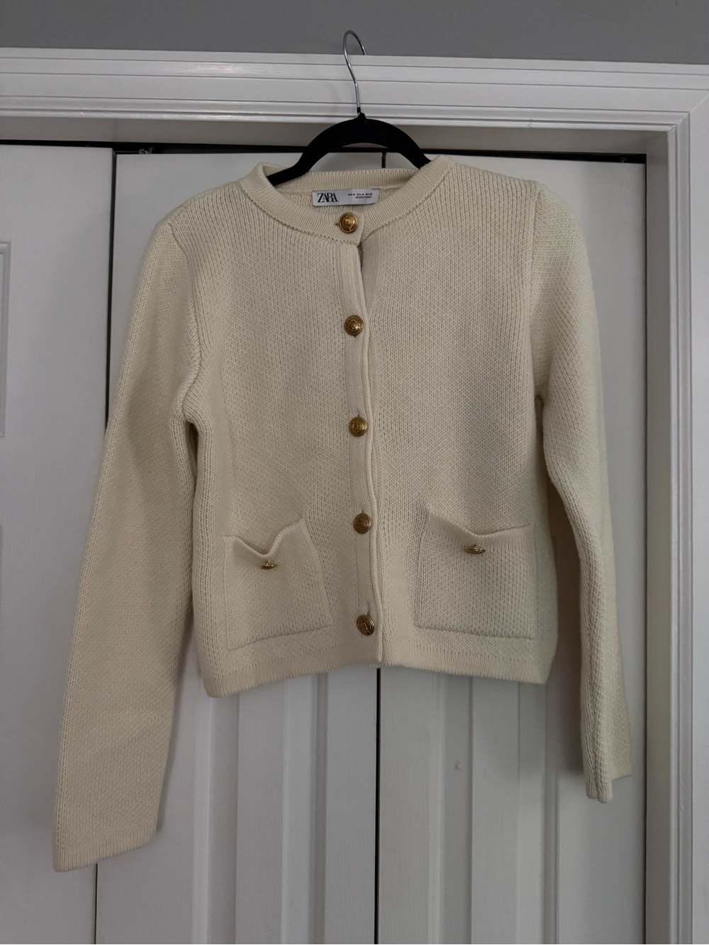 Zara Cream Sailor Button-Front Knit Cardigan Sweater